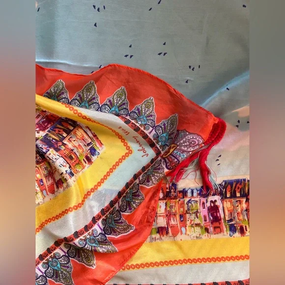 Johnny Was Silk Scarf NWT ! 12 Tassels! - Picture 3 of 4